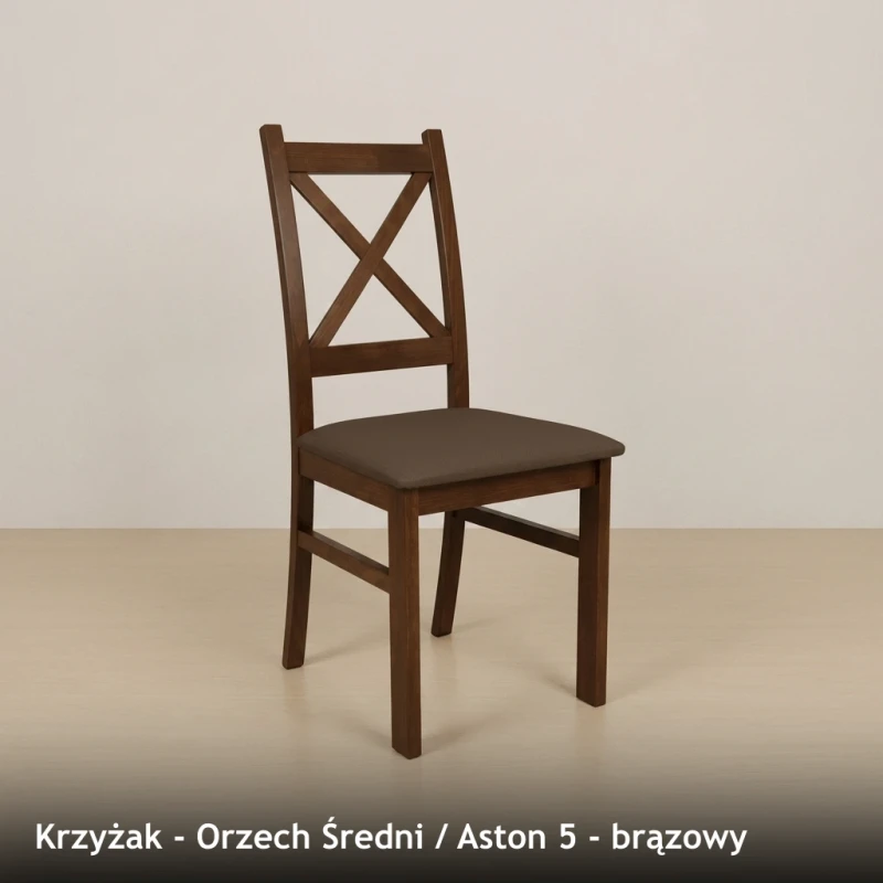 Krzesło drewniane KRZYŻAK - Orzech Średni, Aston 5, brązowy