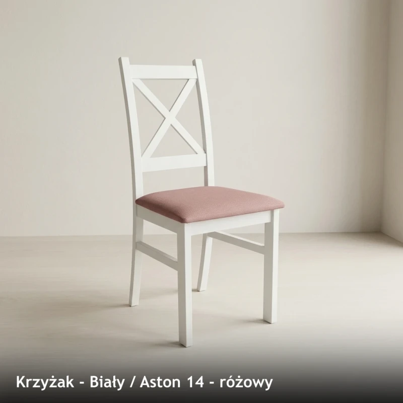 Krzesło drewniane KRZYŻAK - Biały, Aston 14, różowy