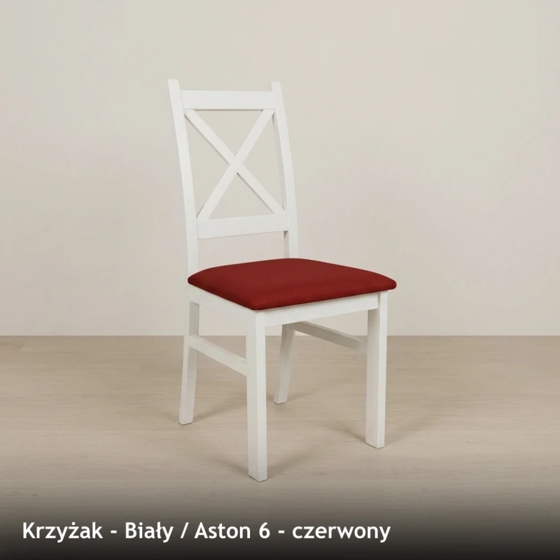Krzesło drewniane KRZYŻAK - Biały, Aston 6, czerwony