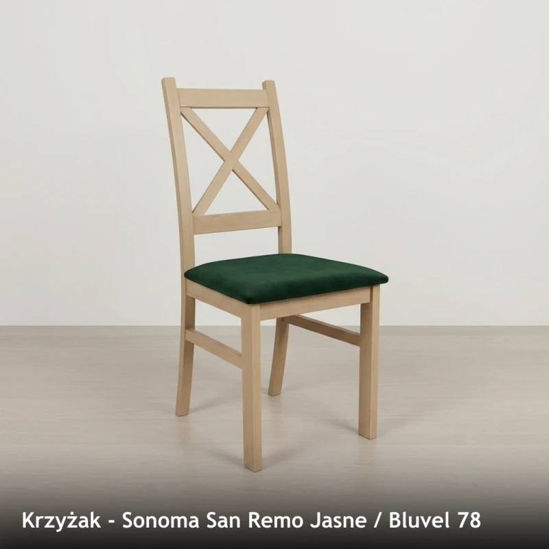 Krzesło drewniane KRZYŻAK - Sonoma San Remo Jasne, Bluvel 78