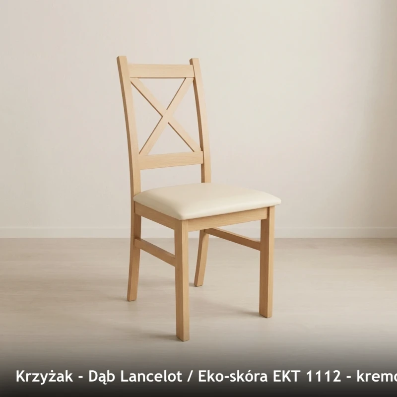 Krzesło drewniane KRZYŻAK - Dąb Lancelot, Eko-skóra EKT 1112, kremowy