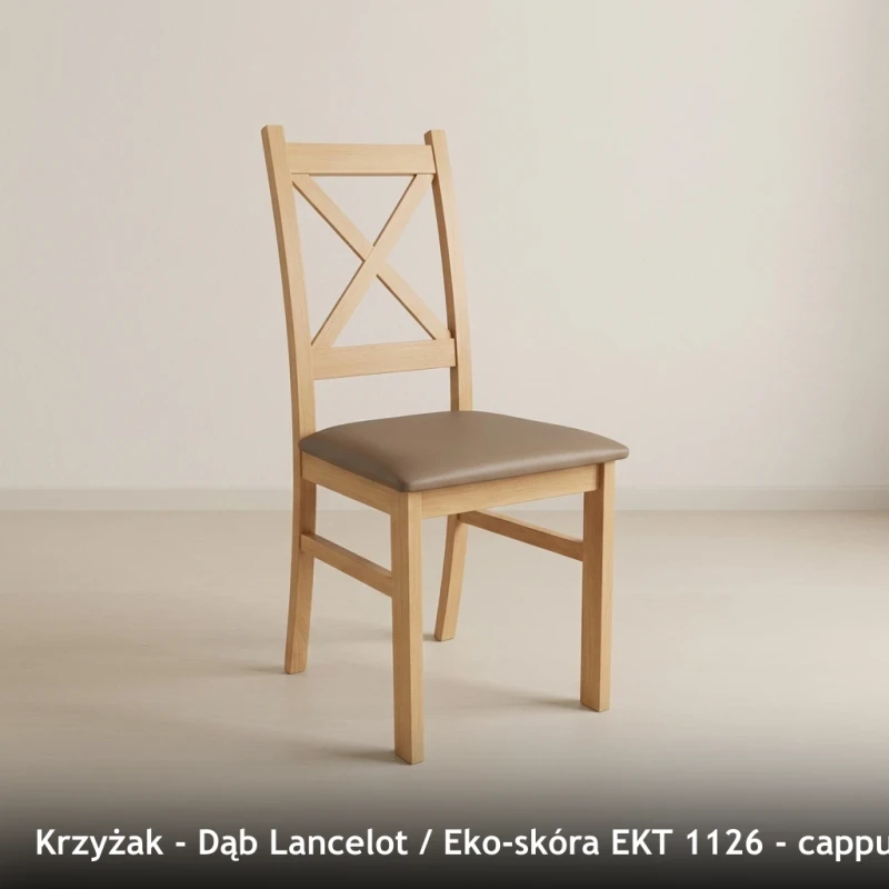 Krzesło drewniane KRZYŻAK - Dąb Lancelot, Eko-skóra EKT 1126, cappuccino
