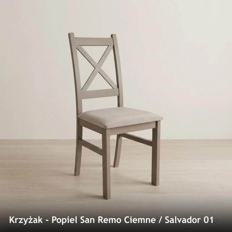 Krzesło drewniane KRZYŻAK - Popiel San Remo Ciemne, Salvador 01