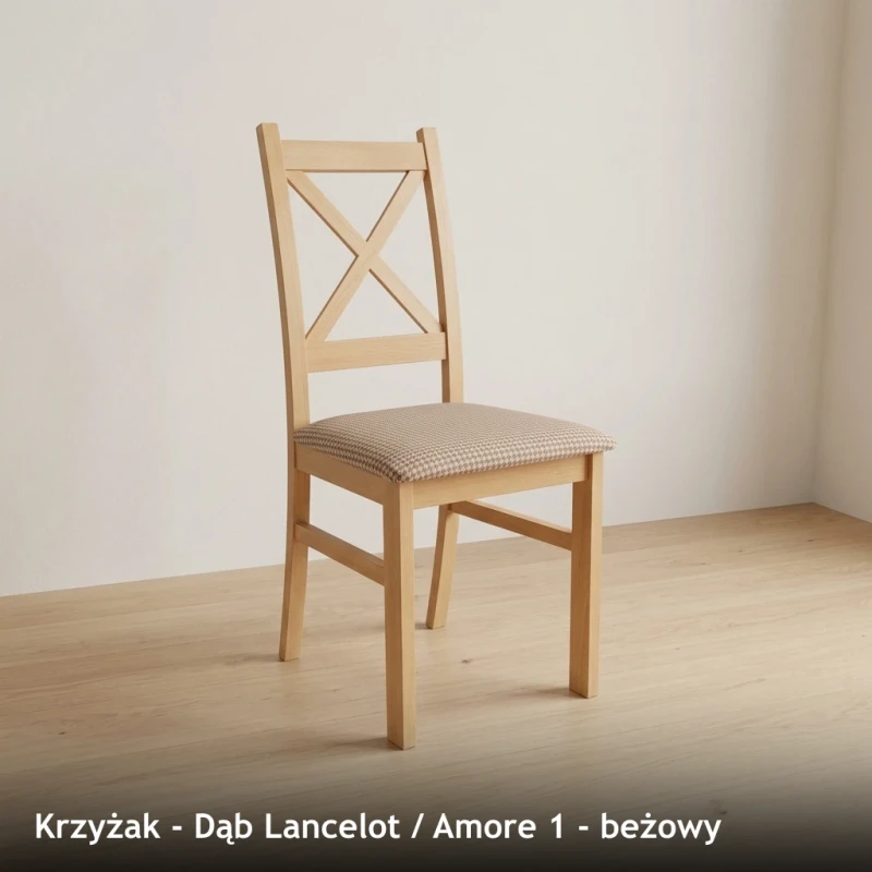Krzesło drewniane KRZYŻAK - Dąb Lancelot, Amore 1, beżowy