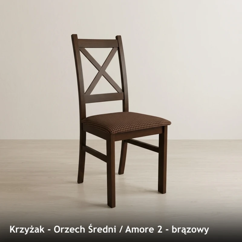 Krzesło drewniane KRZYŻAK - Orzech Średni, Amore 2, brązowy