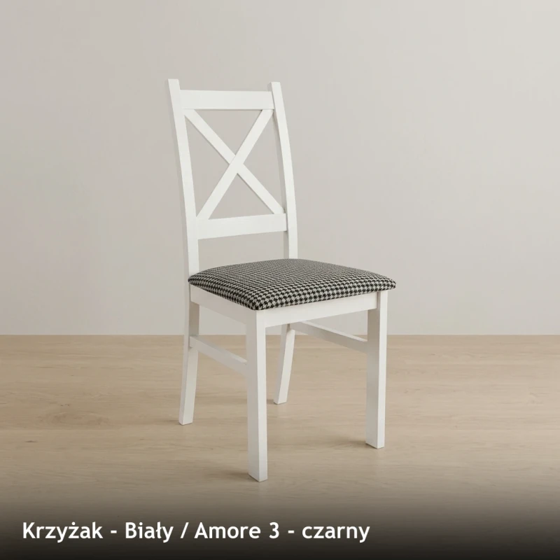 Krzesło drewniane KRZYŻAK - Biały, Amore 3, czarny