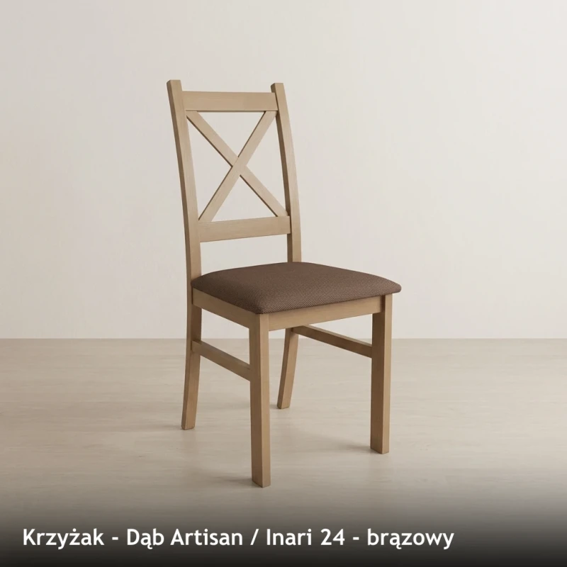 Krzesło drewniane KRZYŻAK - Dąb Artisan, Inari 24, brązowy