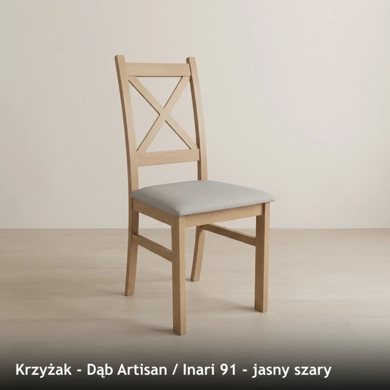 Krzesło drewniane KRZYŻAK - Dąb Artisan, Inari 91, jasny szary