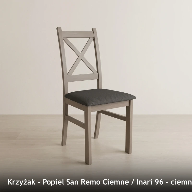Krzesło drewniane KRZYŻAK - Popiel San Remo Ciemne, Inari 96, ciemny szary