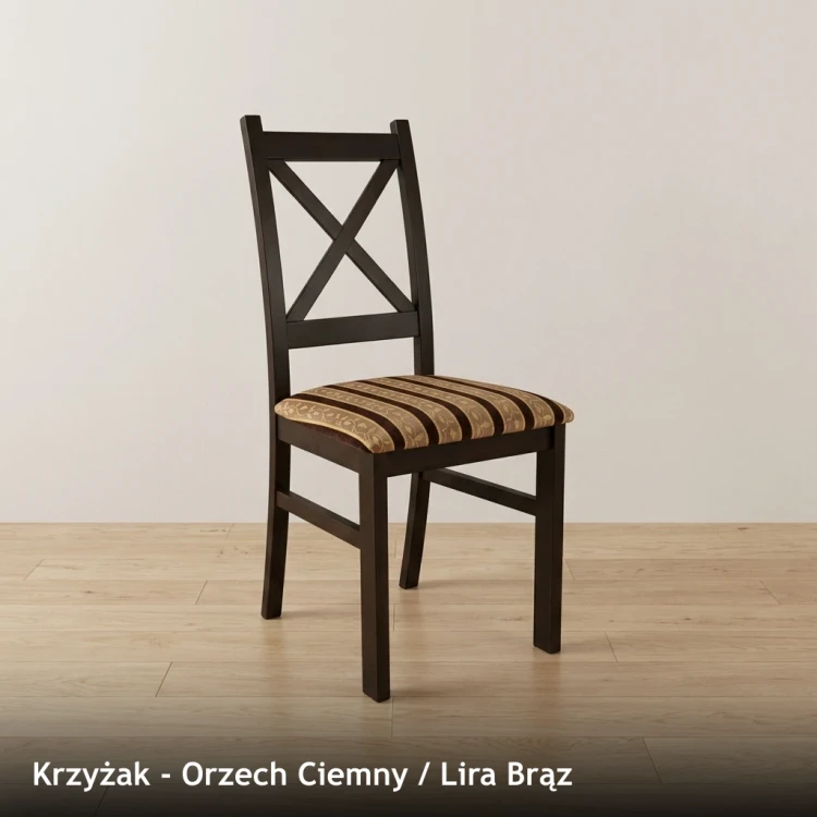 Krzesło drewniane KRZYŻAK - Orzech Ciemny, Lira Brąz