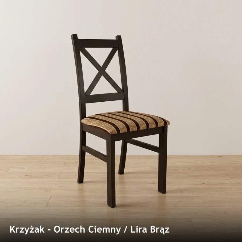 Krzesło drewniane KRZYŻAK - Orzech Ciemny, Lira Brąz