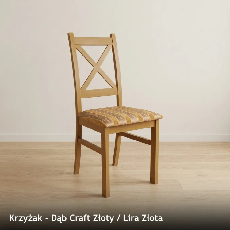 Krzesło drewniane KRZYŻAK - Dąb Craft Złoty, Lira Złota