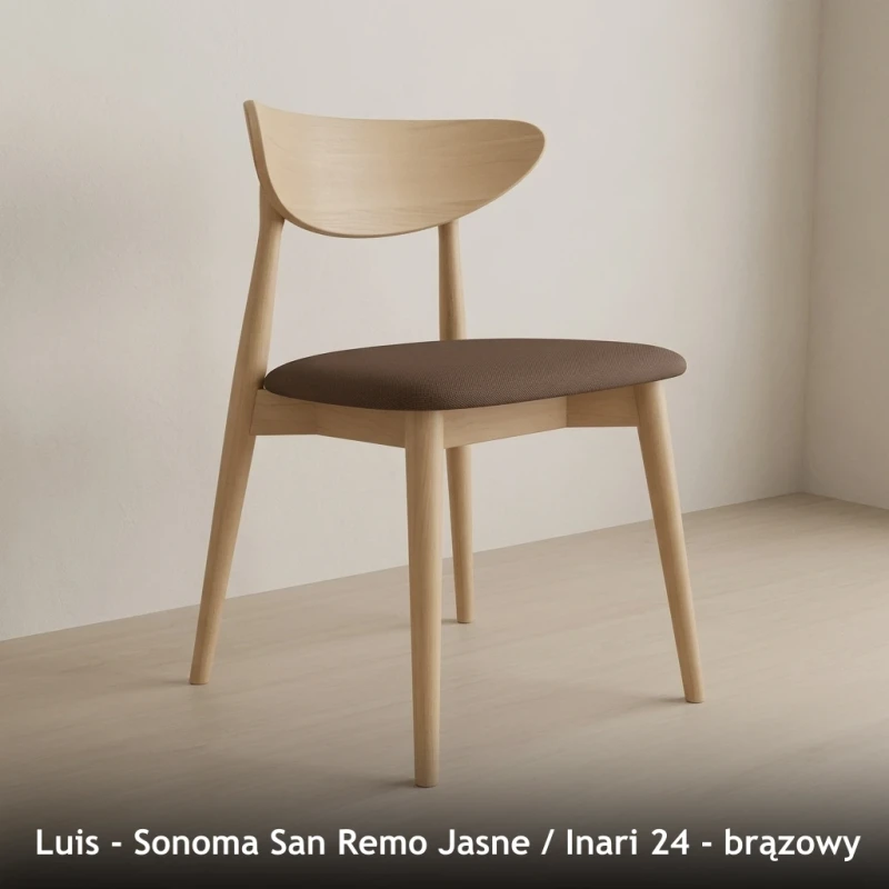 Krzesło drewniane LUIS - Sonoma San Remo Jasne, Inari 24, brązowy
