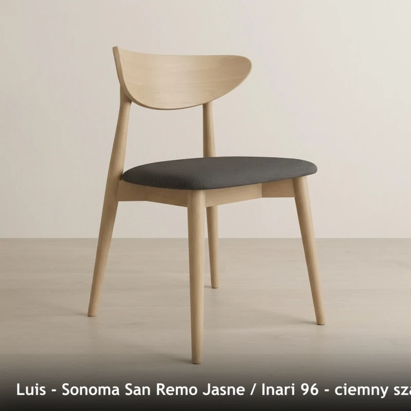 Krzesło drewniane LUIS - Sonoma San Remo Jasne, Inari 96, ciemny szary