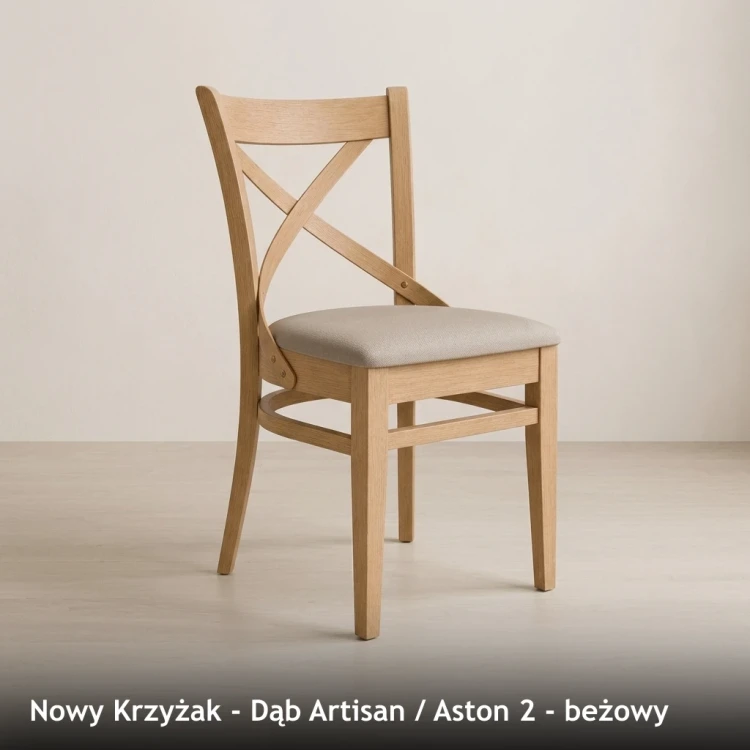 NOWY KRZYŻAK - stelaż Dąb Artisan, tkanina Aston 2, beżowy
