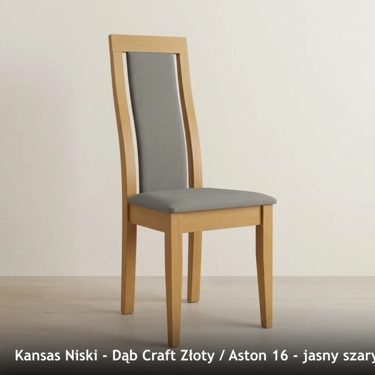 KANSAS NISKI - stelaż Dąb Craft Złoty, tkanina Aston 16, jasny szary