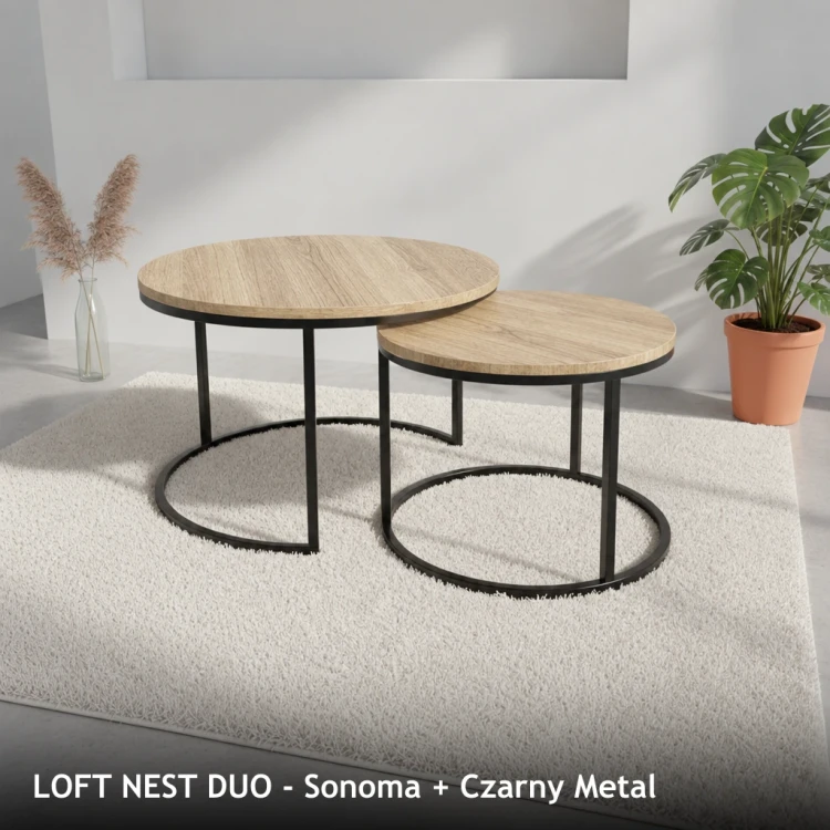 LOFT NEST DUO - Sonoma + Czarny Metal