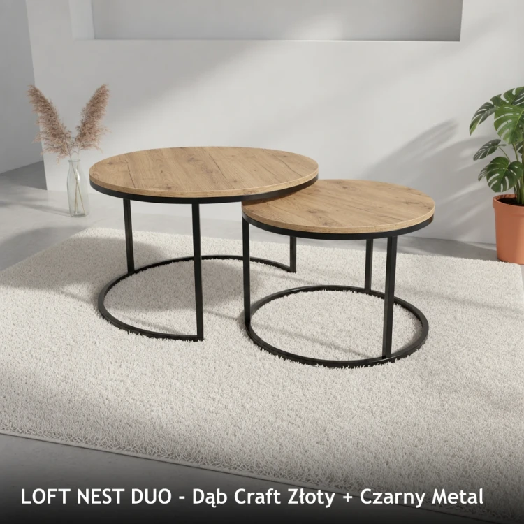 LOFT NEST DUO - Dąb Craft Złoty + Czarny Metal
