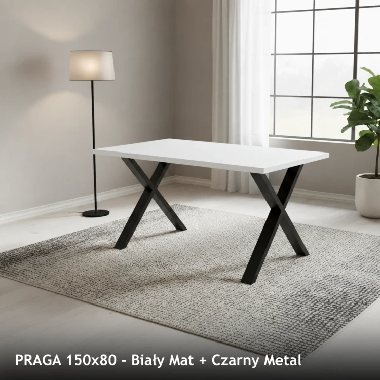 PRAGA 150x80 - Biały Mat + Czarny Metal