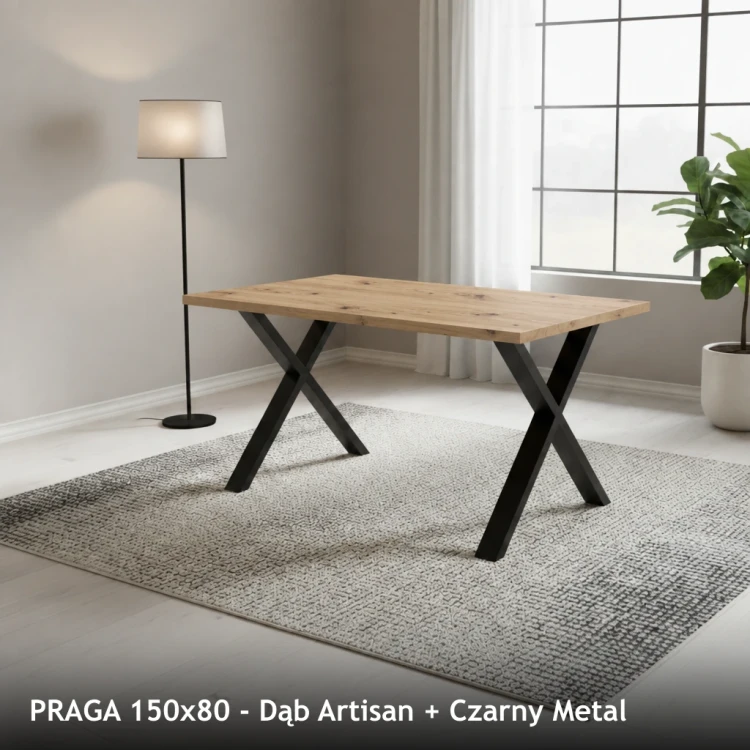 PRAGA 150x80 - Dąb Artisan + Czarny Metal