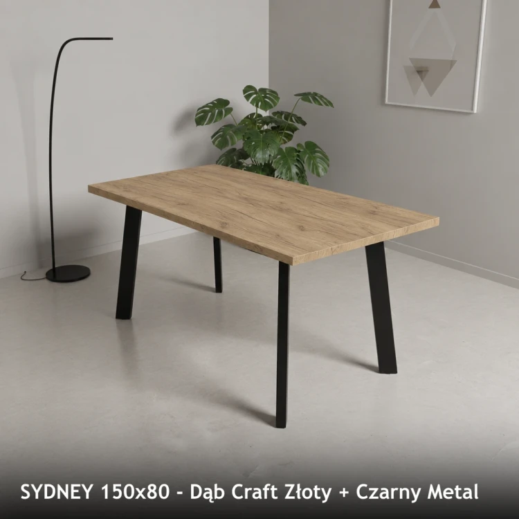 SYDNEY 150x80 - Dąb Craft Złoty + Czarny Metal