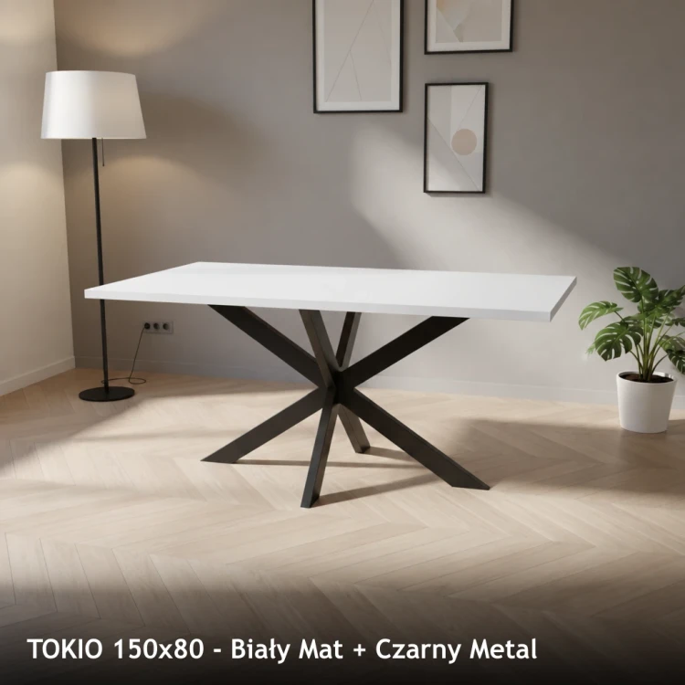 TOKIO 150x80 - Biały Mat + Czarny Metal