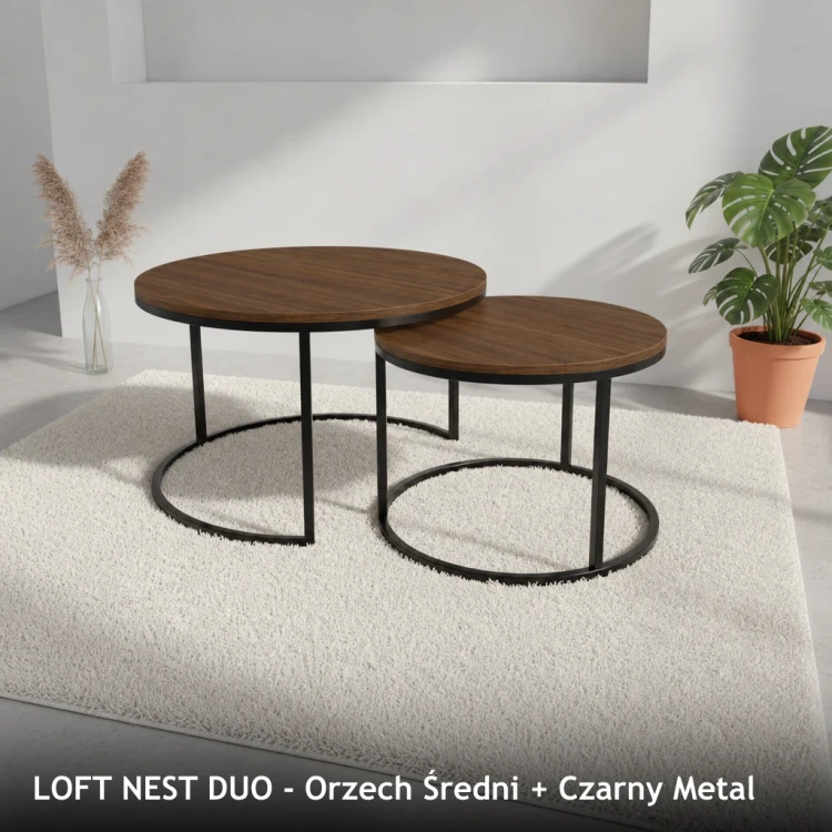LOFT NEST DUO - Orzech Średni + Czarny Metal
