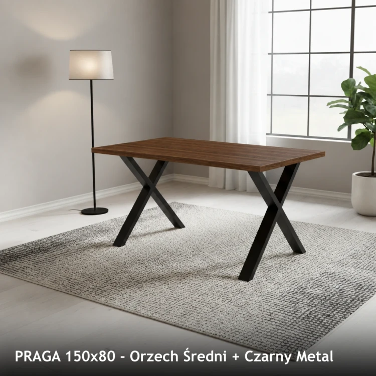 PRAGA 150x80 - Orzech Średni + Czarny Metal