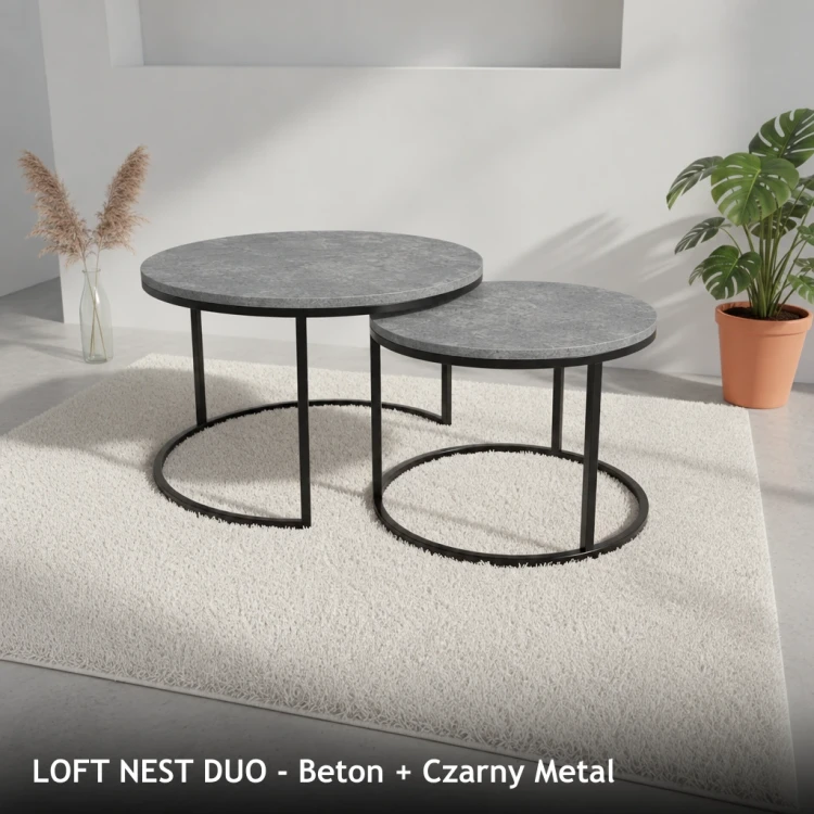 LOFT NEST DUO - Beton + Czarny Metal