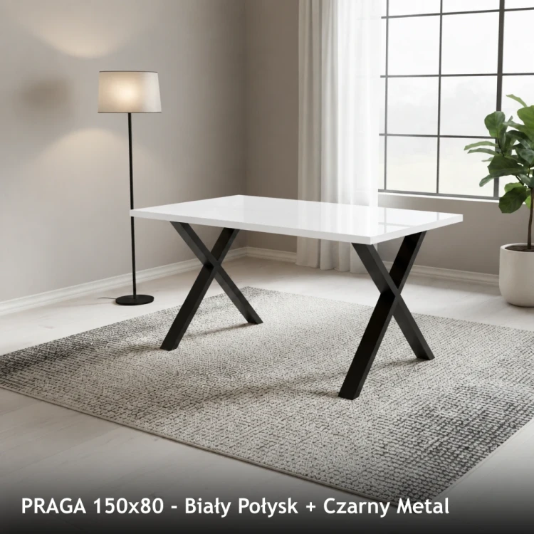 PRAGA 150x80 - Biały Połysk + Czarny Metal