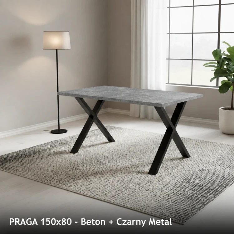 PRAGA 150x80 - Beton + Czarny Metal