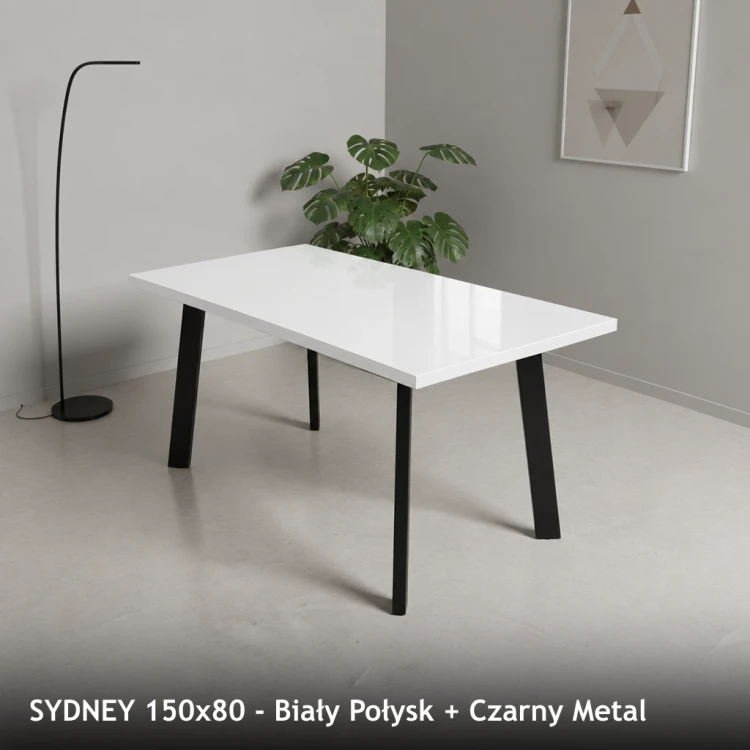 SYDNEY 150x80 - Biały Połysk + Czarny Metal