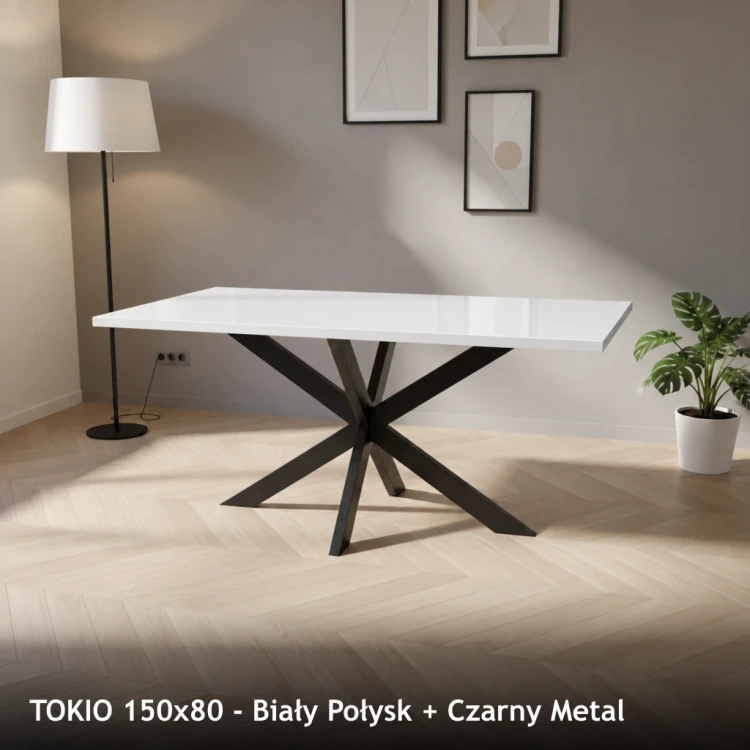 TOKIO 150x80 - Biały Połysk + Czarny Metal