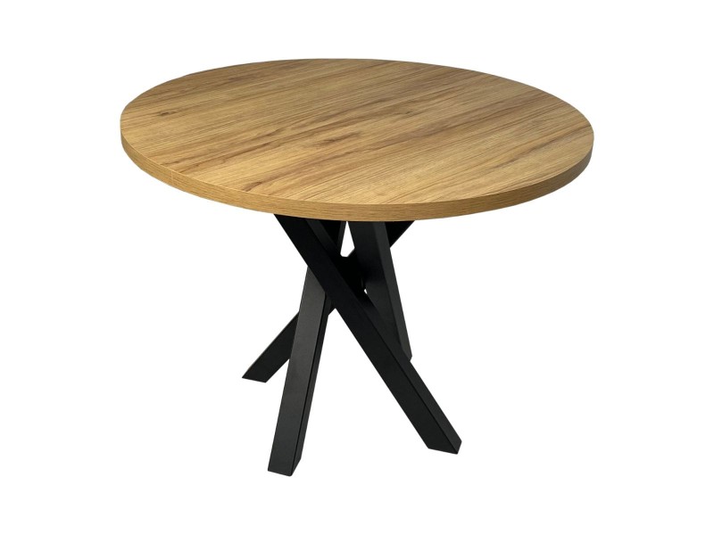 Stół okrągły MONIQ - Dąb Craft + Czarny, L, NR, Metalowe, 2