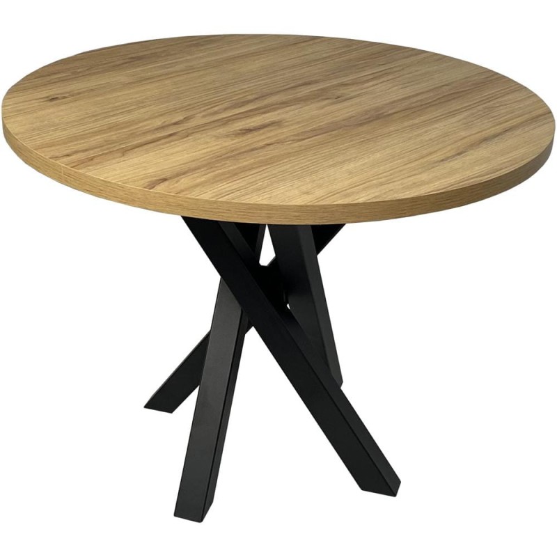 Stół okrągły MONIQ - Dąb Craft + Czarny, L, NR, Metalowe, 1